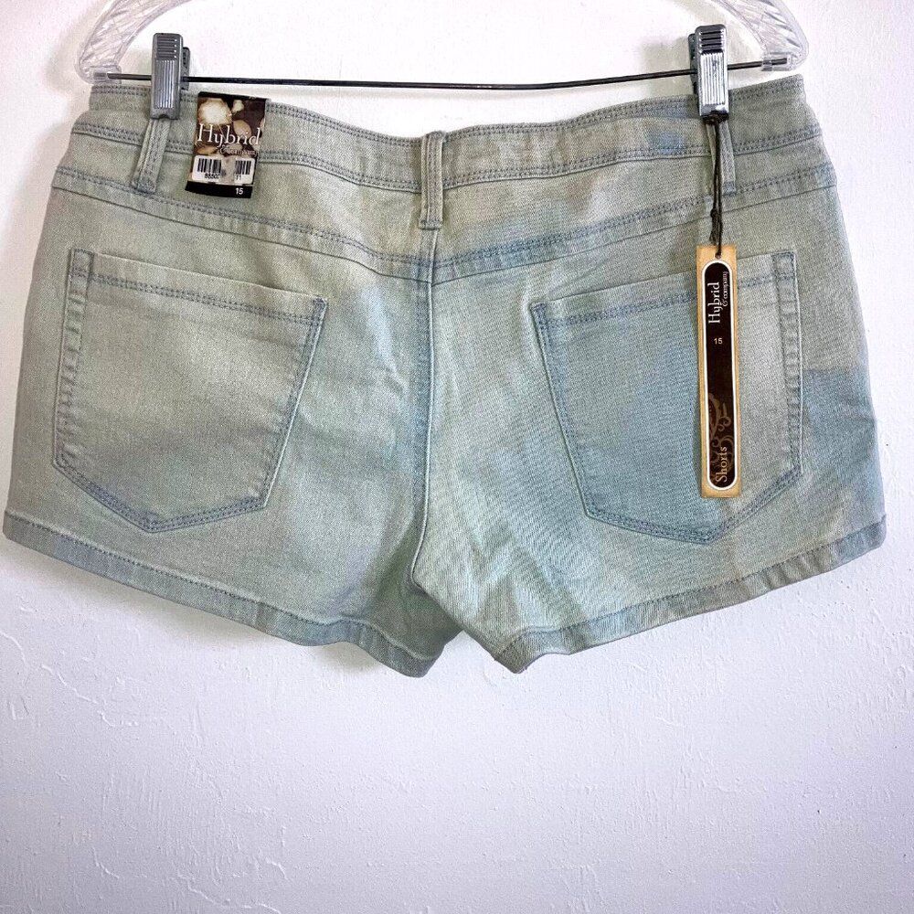 HYBRID sz 15 Stretch Denim Jeans Short Shorts Light Blue Juniors New with Tags